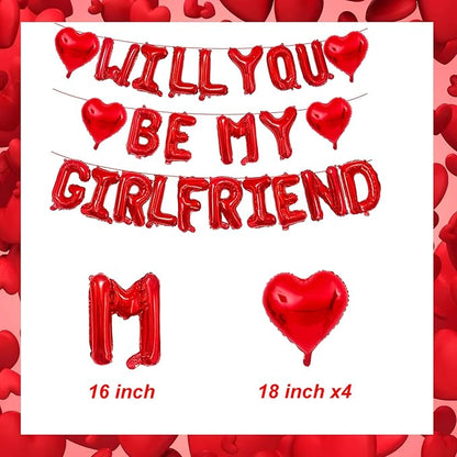 Will You Be My Girlfriend Balloons-16 Inch Red Foil Letters Balloon Heart Balloon Valentines Day Balloons for Wedding Engagements Proposals party Decorations