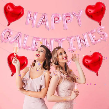 Pink Happy Galentines Day Balloons 16 Inch Galentine Balloons Red Heart Ballons for Galentines Day Decorations for Party Hotel Bedroom Office Classroom Indoor