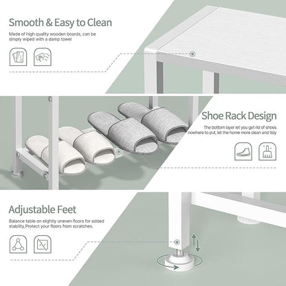 Narrow Side Table for Small Space, 2-Tier Small End Table with Shelf Holder, Slim Nightstand, Skinny Snack Couch Table in Living Room, Bedroom, Study, Kitchen and Balcony (White)