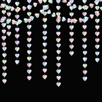 Iridescent Disco-Holographic Party-Decorations Heart-Garland - 39Ft Neon Wedding Hanging Paper Streamers Banner,Birthday Bachelorette Baby Bridal Shower Engagement Decor Ouruola