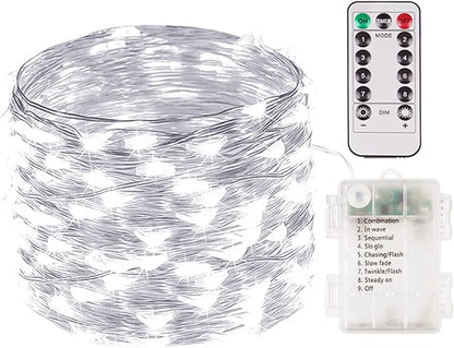 100 LED Fairy Lights Battery Operated with Remote, 33FT Waterproof Twinkle Lights with Timer & 8 Modes, Fairy String Lights Outdoor Indoor for Bedroom Classroom DIY Christmas Decor (Cool White)