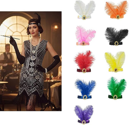 Feather Headpiece Sequins Headbands 1920s Flapper Showgirl Headpieces for Women Girls Carnival Party Accessories