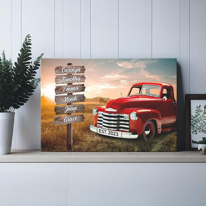 Dem Canvas Personalized Wooden Signs With Names Family Truck Wall Art, Photo Canvas Gifts For Family Street Sign