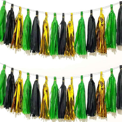 We Moment Green and Black Gold Tissue Paper Tassels Party Tassel Garland Banner for Party Decorations, DIY Kits,15 PCS