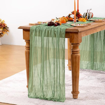 Sage Green Cheesecloth Table Runner 6 Pack Christmas Table Runners Boho Gauze 120 Inches Sage Cheese Cloth Table Decor for Xmas Holiday Season Parties Wedding Bridal Baby Shower Tea Party