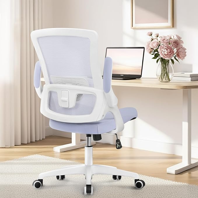 NEO Chair Office Desk Chair Computer High Back Mesh Gaming Seat with Ergonomic Adjustable Comfy Flip-up Armrests Lumbar Support Height for Home (Purple)