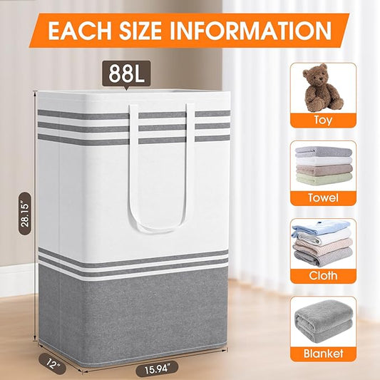 4 Pack Large Laundry Baskets, Laundry Hampers, Freestanding Waterproof Collapsible Clothes Bag with Extended & Reinforced Handles - Clothes Basket for Dorm, Bathroom, Home (88L)