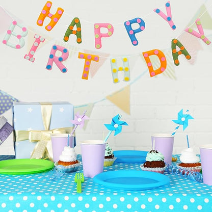 Felt Happy Birthday Garland Rainbow Banner Reusable Happy Birthday Sign Party Supply for Party Decor(Colorful Color,Spot)