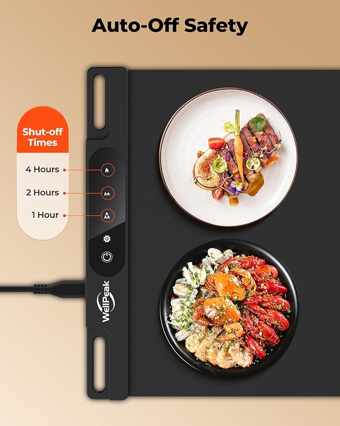 Electric Warming Mat for Food - Full Surface Fast Heating Silicone Tray with 3-Level Temperature, Auto-Off, Raised Feet for Table Protection, Versatile Warmer for Gatherings, Parties, Buffets