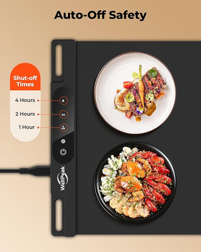 Electric Warming Mat for Food - Full Surface Fast Heating Silicone Tray with 3-Level Temperature, Auto-Off, Raised Feet for Table Protection, Versatile Warmer for Gatherings, Parties, Buffets