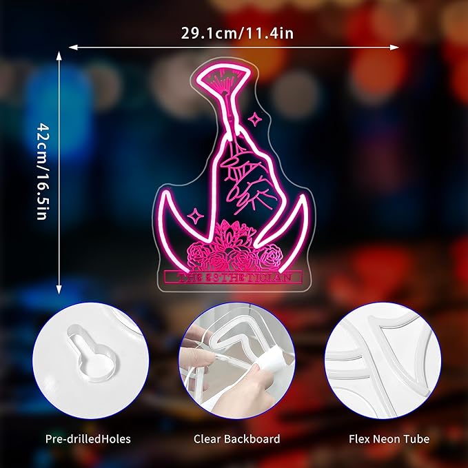 Neon Sign, Nails Salon Neon Signs for Wall Decor Neon Pink LED Signs 3D Engrave Neon Light Up Signs Home Decor for Business Bedroom Club Party Bars Shop USB Operated