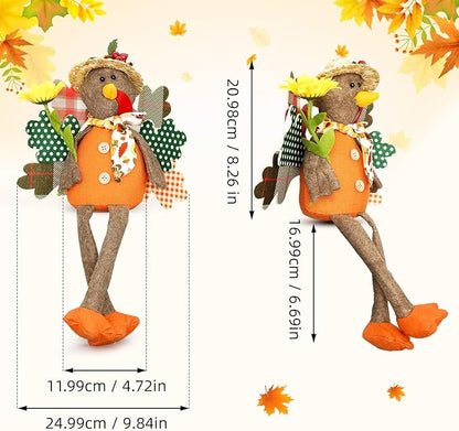 Turkey Decorations Indoor- Thanksgiving Decorations for Home, Office - Stuffed Turkey Animal Plush Doll Figurines - Pilgrim Decor for Autumn, Harvest Tabletop Centerpieces Ornaments Shelf Sitters