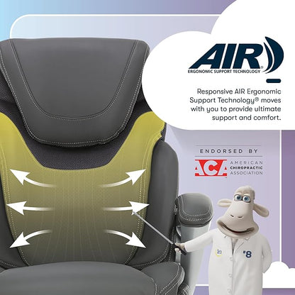 Serta Bryce Executive Office Chair - Ergonomic Computer Desk Chair with Patented AIR Lumbar Technology - Adjustable Height - Memory Foam Body Pillows - 360° Swivel Rolling Base - Bonded Leather - Gray
