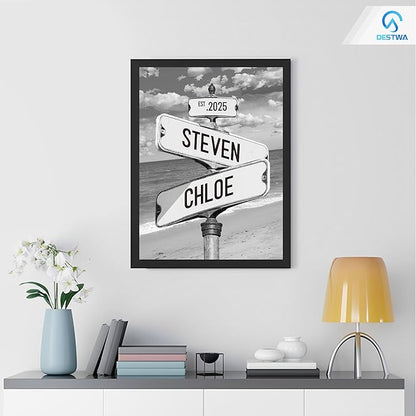 Personalized Vintage Street Sign For Couples, Custom Street Sign Canvas Poster Wall Art With Names, Gift For Valentine