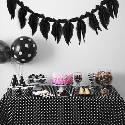 VitalCozy 1 Pcs Black Bow Garland Banner, Halloween Satin Ribbon Hanging Party Bow Garland Decoration for Birthday Wedding Halloween Party Supplies
