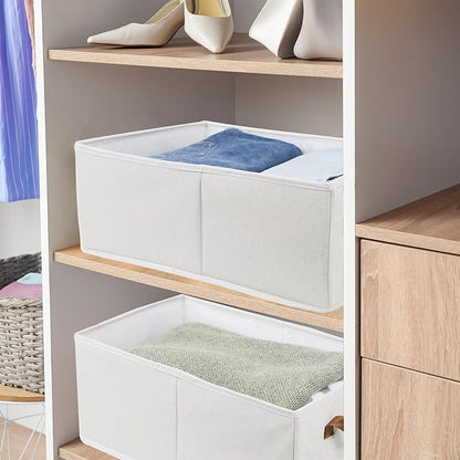 Pack of 3 Large Capacity Storage Bins Closet Organizer System, Sturdy Foldable Boxes for Organizing Clothing, Sheets, Toys, Books - Shelf Shelves Basket Bin Linen White