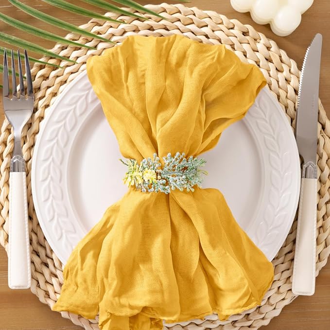 Socomi Gold Yellow Cheesecloth Napkins Fall Thanksgiving Cheese Cloths Gauze Set of 10 Boho Washable Dinner Table Napkins for Wedding Party Baby Shower Birthday Party Decor