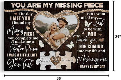 Dem Canvas Personalized Canvas Prints, Custom Photo And Name, You Are My Missing Piece, Wedding Gifts For Couple Anniversary Wedding Engagement Gift For Couples Canvas (36x24)