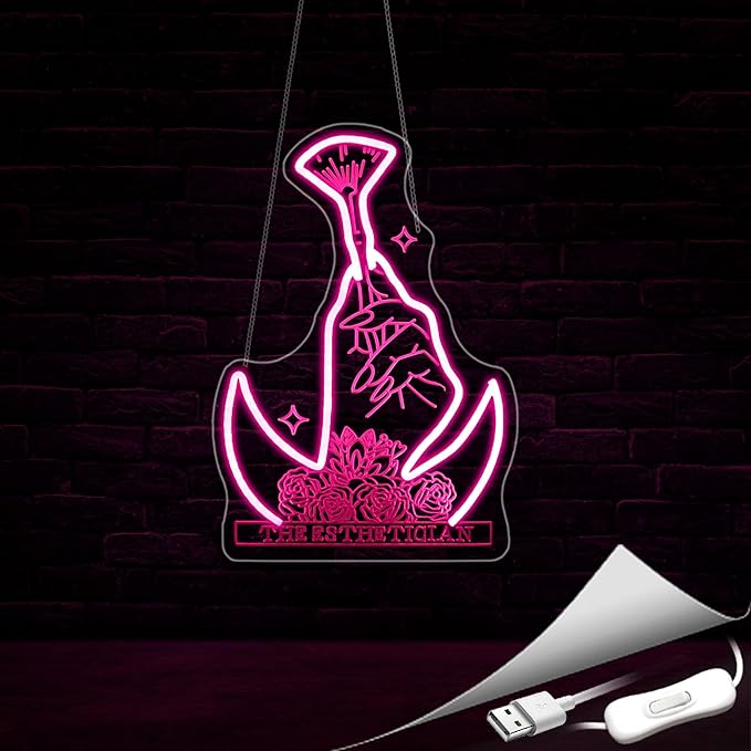 Neon Sign, Nails Salon Neon Signs for Wall Decor Neon Pink LED Signs 3D Engrave Neon Light Up Signs Home Decor for Business Bedroom Club Party Bars Shop USB Operated