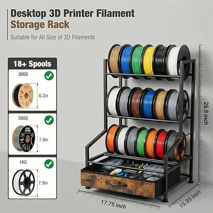 3D Printer Filament Storage Rack with Fabric Drawer,Dust Proof & Sturdy Metal 3D Printing Accessory for Organized Workspace Sturdy Spool Holder for PLA ABS TPU Nylon Filament Organizer