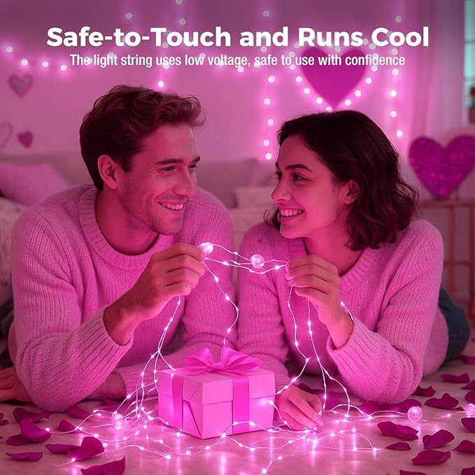 litogo 20 Pack 7FT 20 LED Fairy Lights Battery Operated, 3 Lighting Modes, Bulk Mini Twinkle String Lights Waterproof Silver Wire for Weddings Mason Jars Party Christmas Decorations-Pink