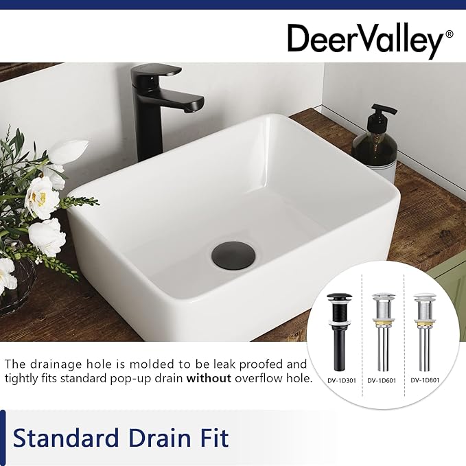 Rectangle Vessel Sink, Deervalley DV-1V0048 Liberty 16" x 12'' White Bathroom Sinks Ceramic Above Counter Sink Bowl