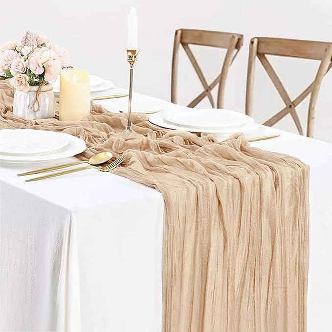 Champagne Cheesecloth Table Runner Fall Thanksgiving Cheese Cloth Table Runner 10ft Boho Sheer Gauze Runner 120 Inches Long for Bridal Shower Wedding Baby Shower Parties Decor