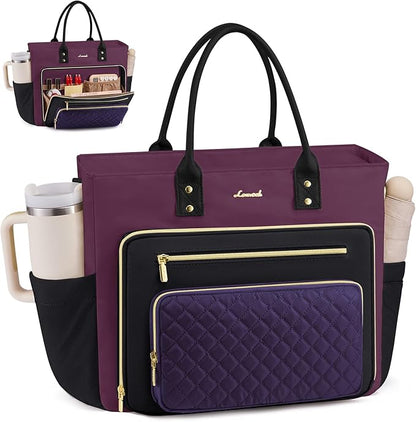 LOVEVOOK Laptop Tote Bag for Women, Work Bags Laptop Bag Nurse Bags With Laptop Compartment, Professional Computer Briefcase With Large Cup Holder, Business Large Purses Handbag Gifts, 17.3 Inch