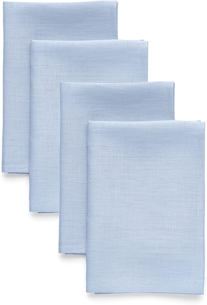 Solino Home Sky Blue Linen Napkins Set of 4-100% Pure Linen Cloth Washable Dinner Napkins 20 x 20 Inch for Christmas, Holiday, New Year - Fete