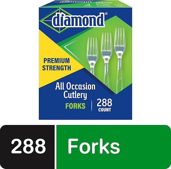 Diamond® All Occasion Clear Disposable Forks 288 Count – Heavy Duty Plastic Forks, Premium Polystyrene, Crystal Clear, Party, Catering, Everyday Use, Made in USA