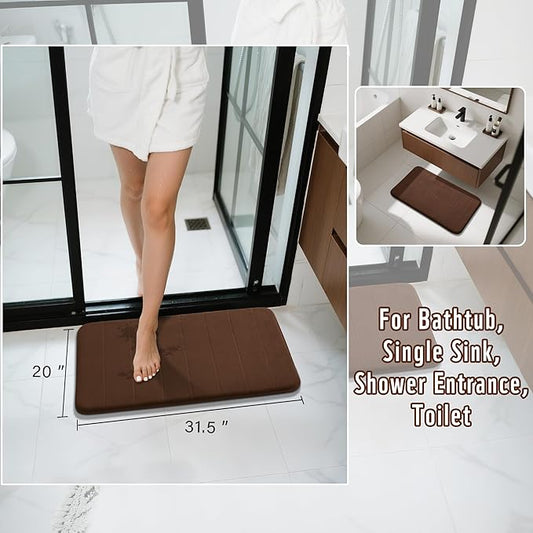 Yimobra Brown Bath Mat 31.5x20 Inch, Super Soft Absorbent Memory Foam Bathroom Rug Non Slip, Quick Dry, Machine Washable Floor Carpet for Tub Shower, Home Decor Accessories