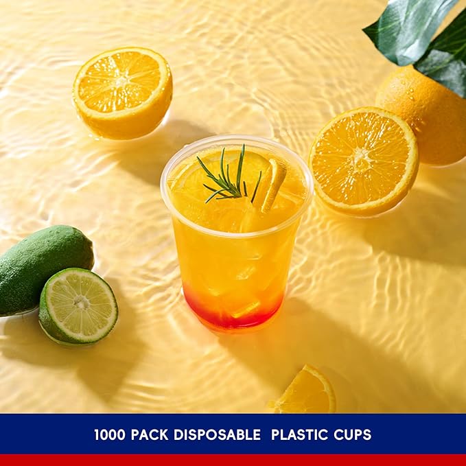 JOLLY CHEF 1000 Pack 12 oz Clear Plastic Cups, Disposable Cups Drinking Cups for Ice Coffee, Milkshake, Cold Drinks