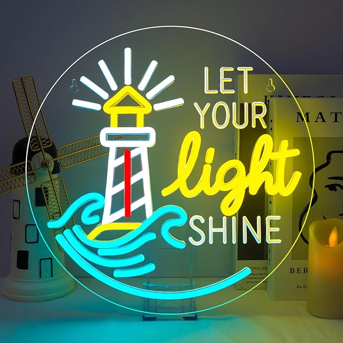 Lighthouse Let Your Light Shine Neon Sign Sunset Sunrise Sea Light for Wall Decor Man Cave Bedroom Bar Living Room Club Gift Lighthouse Neon Decoration