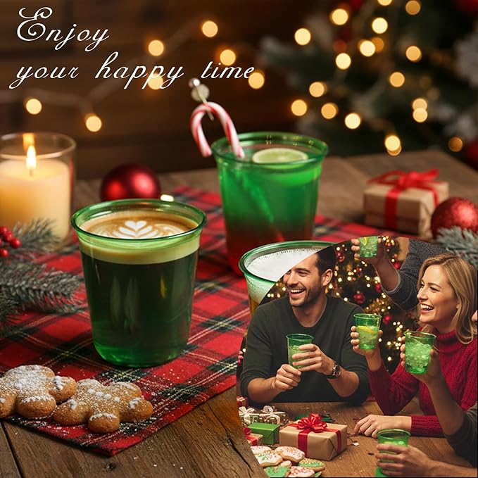50pcs 12oz Disposable Stemless Glasses,PET Disposable Drinking Cups,Cold Party Clear Plastic Wine Glasses for Parties Birthday,Wedding,Meeting,Christmas Party Supplies. (Green)