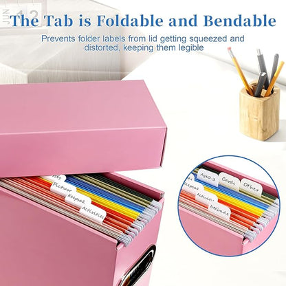 File Organizer Box with Lid & Handle, Heavy Duty Hanging File Folder Storage Boxes for Letter Size, Portable Filing Organizer for Office, Home, Classroom, Pink 4 Pack