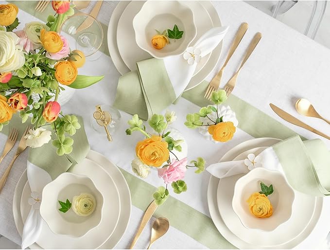 Solino Home Linen Table Runner 72 Inches Long - Sage Green and White 100% Pure Linen 14 x 72 Inch Table Runner for Dining, Fall, Autumn, Christmas, New Year - Contempo