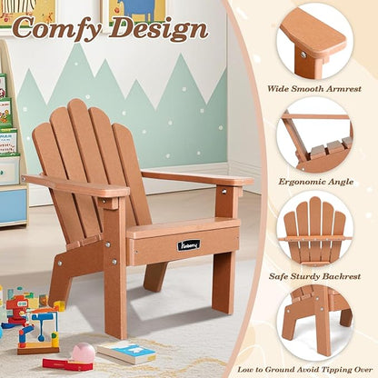 FUNBERRY Kids Outdoor Chair, CPC Certified HDPE Kids Adirondack Chairs Set of 2, All Weather Easy Installation Toddler Outdoor Chair with Ergonomic Design for Patio, Garden, Picnic, Backyard, Beach