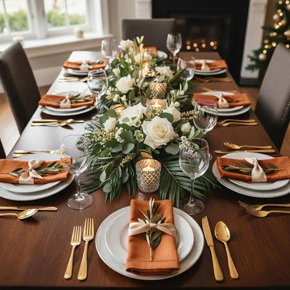 D'Moksha Homes Rust Linen Napkins Set of 4 - Classic Hemstitch 100% Pure Linen Hemstitch Dinner Napkins 20 x 20 Inch for Winter, Christmas, Holiday - Handcrafted and Machine Washable