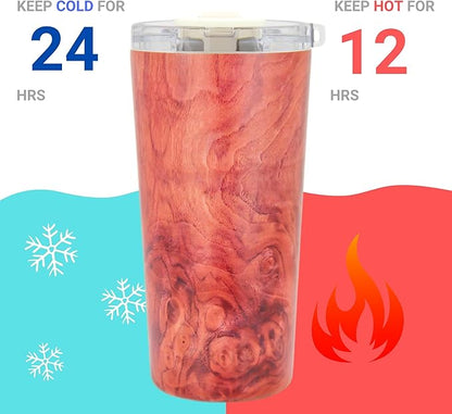 Drinco - 20 oz Stainless Steel Tumbler | Double Walled Vacuum Insulated Mug With Lid, 2 Straws, For Hot & Cold Drinks (20oz Walnut)