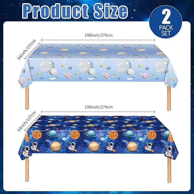 2 Pack Space Tablecloth Plastic 54 X 108inch, First Trip Around The Sun Decorations Table Cloth Disposable Outer Space Table Covers for Kids Birthday Baby Shower Party Supplies