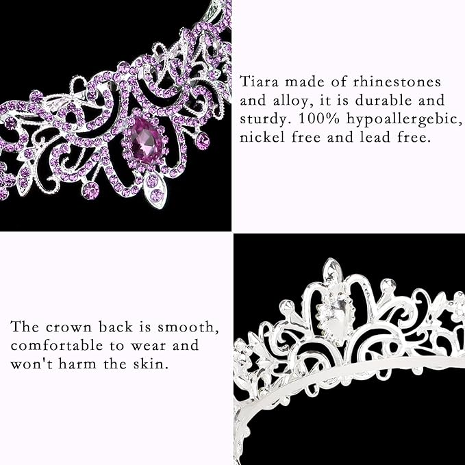COCIDE Tiara Crowns Crystal Headband Princess Rhinestone Crown with Combs Bride Headbands Bridal Wedding Prom Birthday Party Hair Accessories Jewelry for Women and Girls (O LIGHT PURPLE)