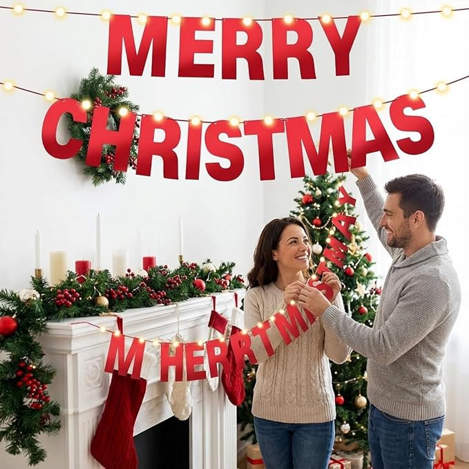 TaoBary 112 Pcs DIY Letter Kit Glitter Customizable Banner Letters Include 107 Letters and Numbers 3 Rope and 2 Needles for Birthday Halloween Christmas Wedding Valentine Party Decor(Bright Red)