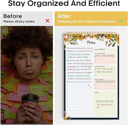 Taja To Do List Notepad - To Do List Notebook for Work with 52 Sheets, 9.8" x 6.5", Undated Daily Planner Perfect for Daily Tasks and Goal Setting, Notepad Suitable for Office, Home & School - Rustic Floral