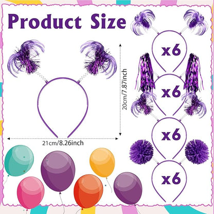Censen 24 Pcs Pom Pom Headband Tinsel Wrapped Ponytails Head Bopper Costume Headwear Halloween Party Hair Accessories