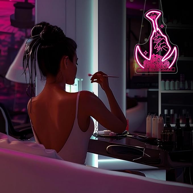 Neon Sign, Nails Salon Neon Signs for Wall Decor Neon Pink LED Signs 3D Engrave Neon Light Up Signs Home Decor for Business Bedroom Club Party Bars Shop USB Operated