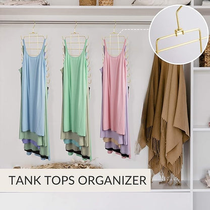 ZEDODIER Tank Top Hanger Space Saving, Bra Hangers for Closet Organizer, Hanging Bra Organizer Tank Tops Holder with 8 Hooks, Metal Closet Organizers and Storage Small Space Solutions, Gold