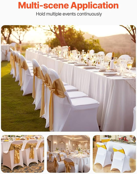 VEVOR White Stretch Spandex Chair Covers - 12 PCS, Folding Kitchen Chairs Cover, Universal Washable Slipcovers Protector, Removable Chair Seat Covers, for Wedding Party Dining Room Banquet Event