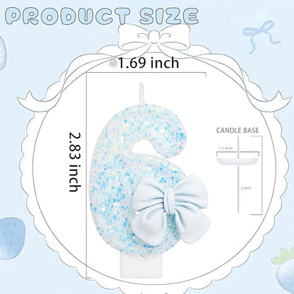 Birthday Candle for Cake, Blue Bow Number Candles, 2.76 inch Number, Cake Topper Decoration for Birthday Party (Number 6)
