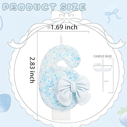 Birthday Candle for Cake, Blue Bow Number Candles, 2.76 inch Number, Cake Topper Decoration for Birthday Party (Number 6)