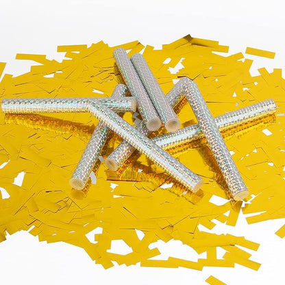 BATTIFE Confetti Wands, 7.8inch Confetti Shoot Poppers, Tissue Paper Flick Flutter Sticks for Wedding Celebrations, Anniversary, Birthday Parties, Gold (16Pack)